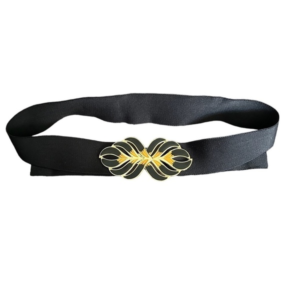 Accessories - Vintage 80’s Black Adjustable Stretch Enamel Statement Buckle Belt